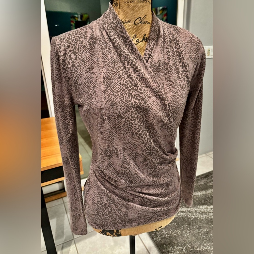 Ann Taylor Leopard Print Blouse - Brown and Black size small faux wrap top